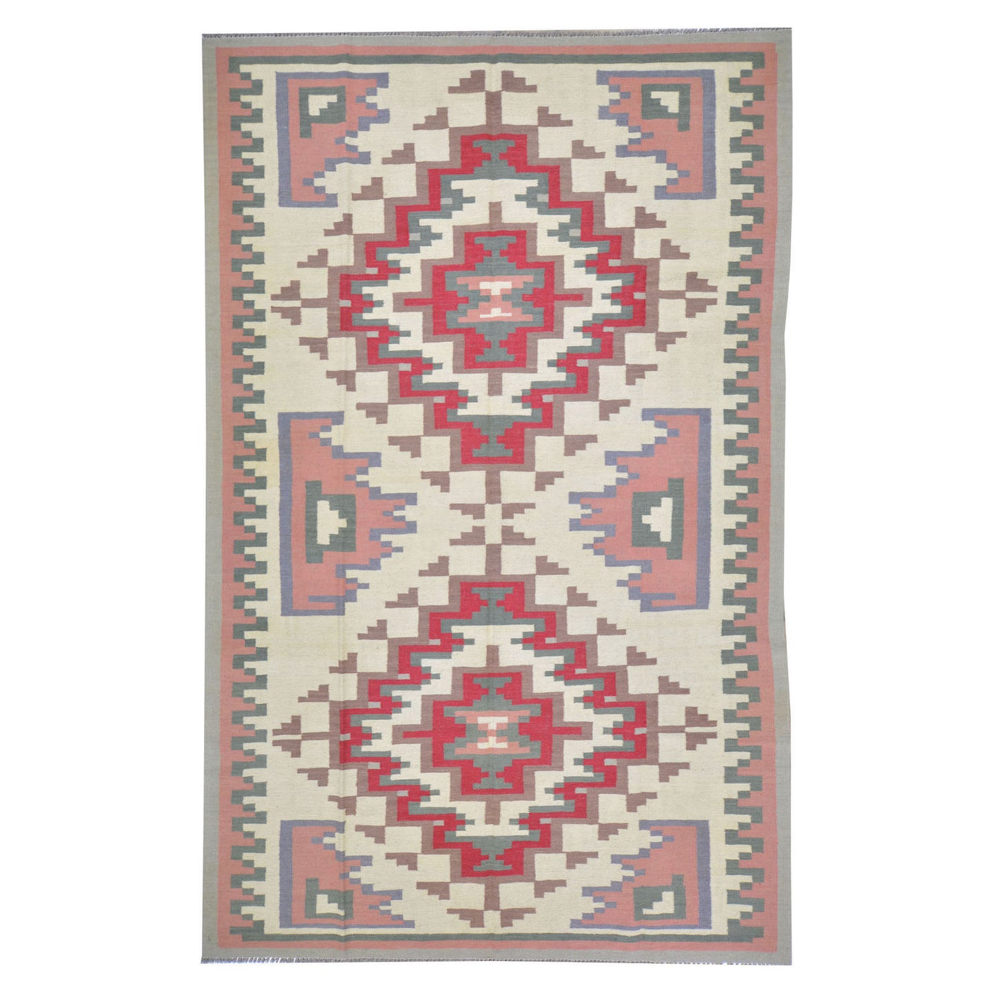 Hand-Woven Afghan Momana Reversible Kilim Wool Oriental Rug (Size 6.4 X 10.1) Cwral-10158
