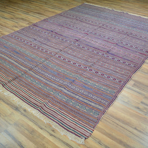 Hand-Woven Tribal Larghairi Sumak Striped Design Wool Rug (Size 6.1 X 9.3) Cwrsf-10161