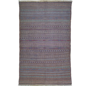 Hand-Woven Tribal Larghairi Sumak Striped Design Wool Rug (Size 6.1 X 9.3) Cwrsf-10161