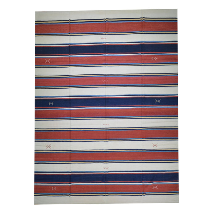 Hand-Woven Reversible Striped Design Kilim Wool Handmade Rug (Size 9.4 X 12.2) Cwral-10176