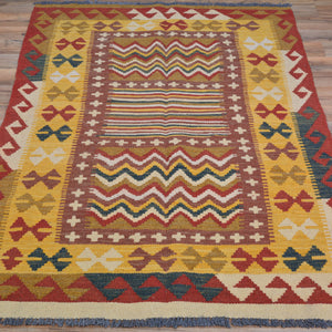 Hand-Woven Afghan Momana Reversible Kilim Wool Oriental Rug (Size 3.2 X 4.11) Cwral-10209