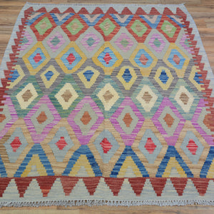 Hand-Woven Afghan Momana Reversible Kilim Wool Oriental Rug (Size 3.5 X 4.10) Cwral-10212