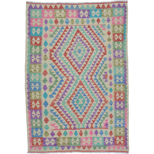 Hand-Woven Afghan Momana Reversible Kilim Wool Oriental Rug (Size 4.1 X 5.8) Cwral-10218