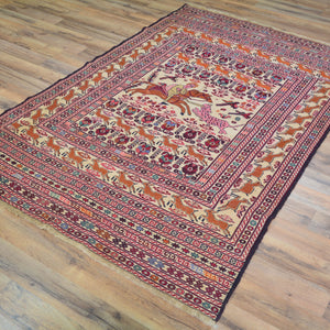 Hand-Woven Afghan Tribal Pictorial Sumak Wool Oriental Rug (Size 4.1 X 5.10) Cwral-10227