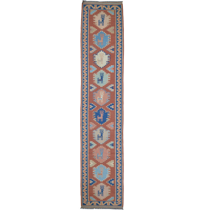 Hand-Woven Fine Afghan Tribal Reversible Wool Oriental Kilim Rug (Size 2.5 X 11.4) Cwral-10236