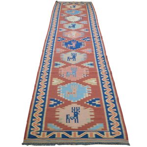 Hand-Woven Fine Afghan Tribal Reversible Wool Oriental Kilim Rug (Size 2.5 X 11.4) Cwral-10236