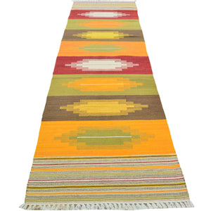 Hand-Woven Modern Sunset Design Reversible Oriental Kilim Rug (Size 2.7 X 10.4) Cwral-10242