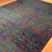 Load image into Gallery viewer, Top view of hand-knotted Sari Silk rug 9'x11'10", contemporary Indian design — Classic World Rugs Santa Fe