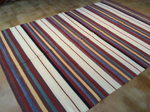 Flatweave Authentic Pretty Handwoven Kilim Modern Tribal Stripe Design Real Wool Rug