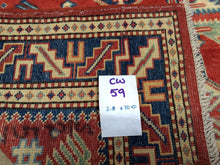 Load image into Gallery viewer, Fine Kazak Runner-Rug Geometric Hand-Knotted Hand-made 100-Percent Wool 