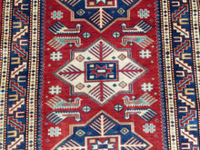 Load image into Gallery viewer, Fine Kazak Runner-Rug Geometric Hand-Knotted Hand-made 100-Percent Wool 