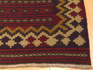Afghan Kilim Tribal Design Handmade Hand-Woven 100-Percent Wool Runner-Rug 