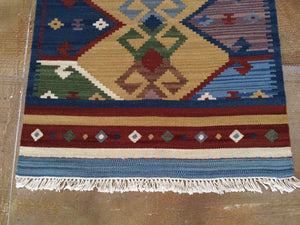Flat Weave Reversible Kilim Handmade Hand-Woven 100-Percent Wool Runner-Rug 