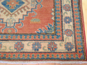 Fine Oriental Tribal Kazak Runner-Rug 100-Percent Wool Hand-Knotted Handmade 