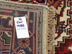 Oriental Persian Heriz Design Handmade Hand-Knotted 100-Percent Wool Runner-Rug 