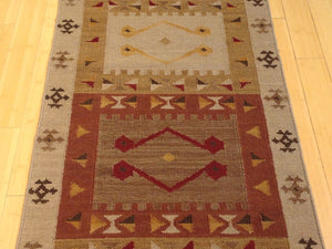 Fine Indo Durrie Tribal Design Handmade Hand-Woven 100-Percent Wool 