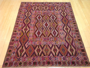 Tribal Handmade Geometric Design Multi-Weave Wool Rug (Size 4.9 X 6.3) Cwral-3108