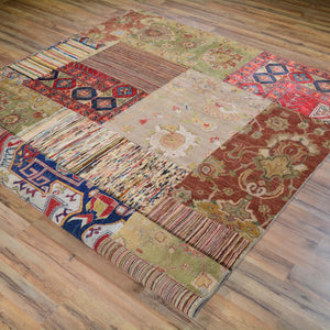 Hand-Knotted Patch Work Wool Handmade Rug (Size 6.2 X 8.10) Cwral-303