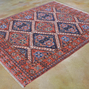 Hand-Knotted Afghan Tribal Handmade Authentic Wool Rug (Size 5.2 X 6.6) Brral-3225