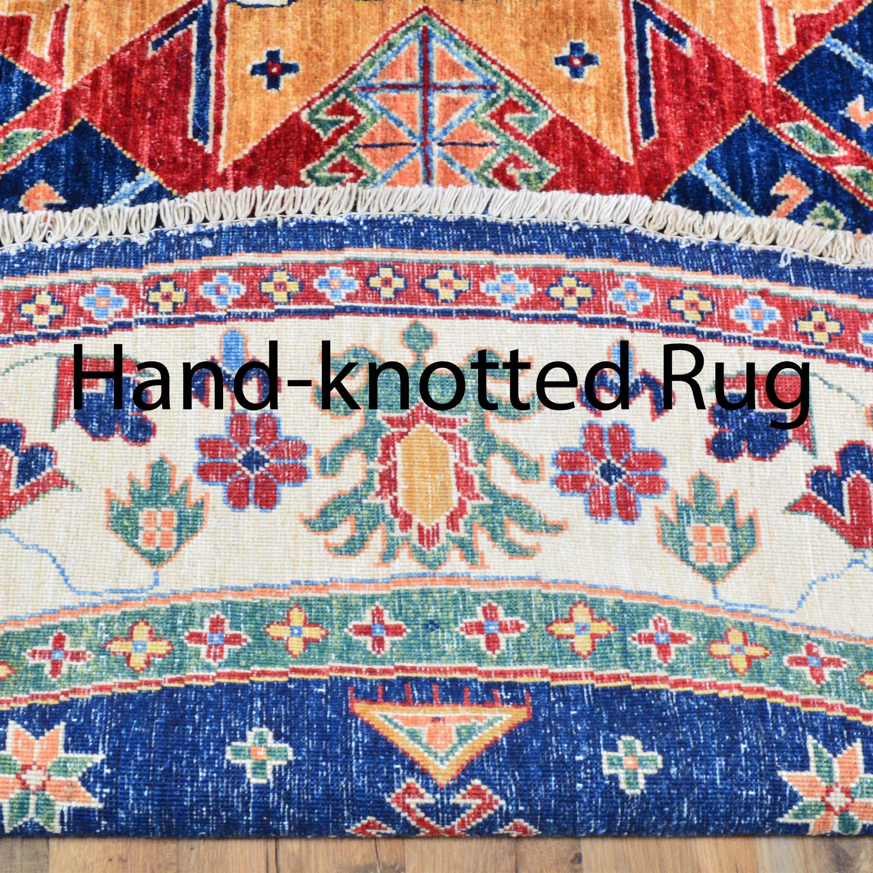 Small 4x3 Handmade Kazak Geometric Rug Caucasian Hand Knotted Handwoven  Woolen