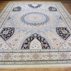 Hand-Knotted Oriental Wool Silk Gumbad Design Handmade Rug (Size 9.0 X 12.1) Brral-5640