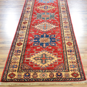 Hand-Knotted Extra Long Kazak Runner 100% Wool Rug (Size 3.3 X 37.8) Brral-6588