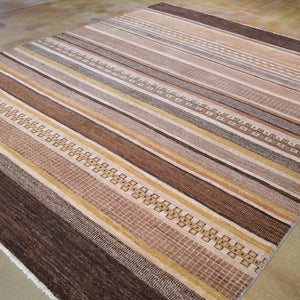 Hand-Knotted Striped Peshawar Gabbeh Wool Handmade Rug (Size 8.0 X 10.1) Brral-2556
