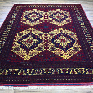 Hand-Knotted Afghan Belgic Turkoman Tribal Wool Rug (Size 6.7 X 9.3) Brral-2655