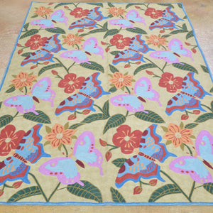 Chain-Stitched Kashmir Butterfly Handmade Wool Rug (Size 4.0 X 6.0) Brrsf-921