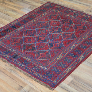 Hand-Knotted And Soumak Oriental Tribal Afghan Wool Handmade Rug (Size 3.7 X 4.3) Brral-3570