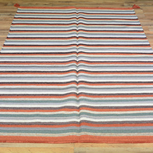 Hand-Woven Fine Flatweave Reversible Striped Design Kilim Rug (Size 4.1 X 6.1) Brral-3591