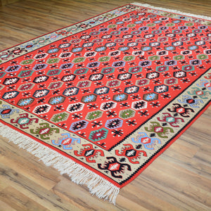 Hand-Woven Turkish Shorkoi Reversible Kilim Wool Rug (Size 6.7 X 9.10) Brral-4047