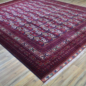 Hand-Knotted Tribal Afghan Turkoman Wool Rug (Size 9.7 X 13.4) Brral-4251