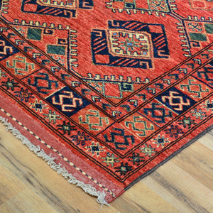 Hand-Knotted Afghan Ersari Design 100% Wool Handmade Rug (Size 3.4 X 13.0) Brrsf-435