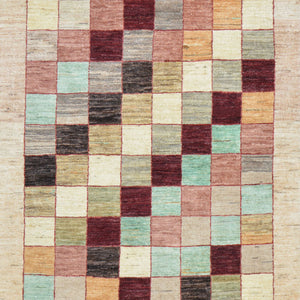 Hand-Knotted Oriental Peshawar Gabbeh Checker Design Wool Rug (Size 2.3 X 4.11) Brral-441