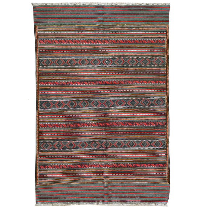 Hand-Woven Fine Tribal Afghan Sumack Rug Striped Design Wool Rug (Size 3.1 X 4.7) Cwral-4908