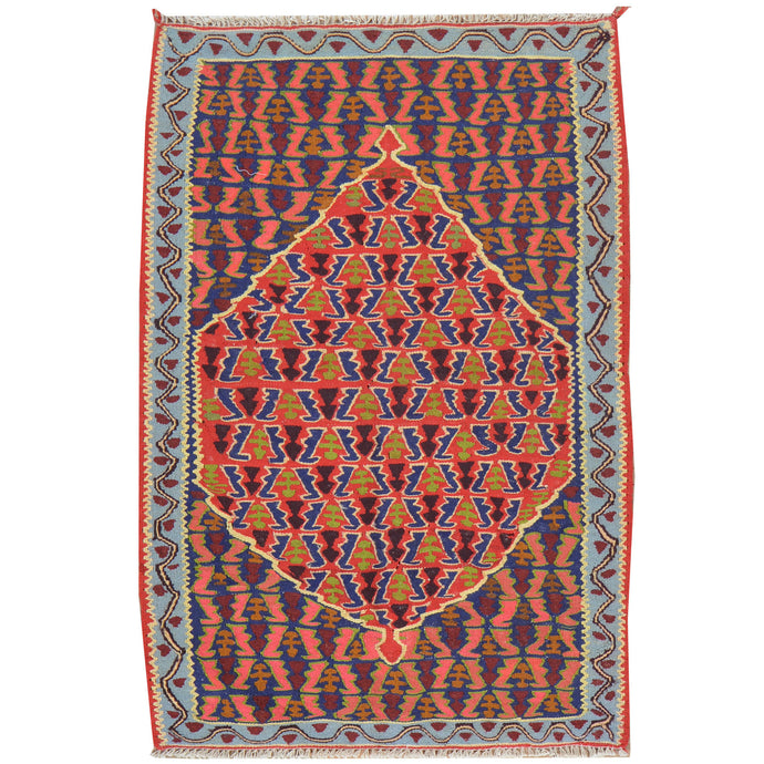 Hand-Woven Persian Senneh Kilim Tribal Design Handmade Wool Rug (Size 2.5 X 3.7) Brral-5001