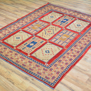 Hand-Knotted And Soumak Afghani Birjista Tribal Design 100% Wool Rug (Size 4.8 X 5.7) Brral-5040