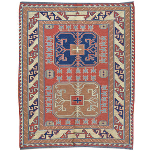 Soumak Fine Tribal Geometric Design Handmade Wool Rug (Size 3.7 X 4.4) Brral-5199
