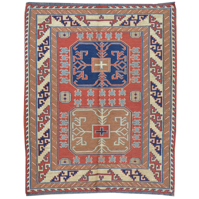 Soumak Fine Tribal Geometric Design Handmade Wool Rug (Size 3.7 X 4.4) Brral-5199