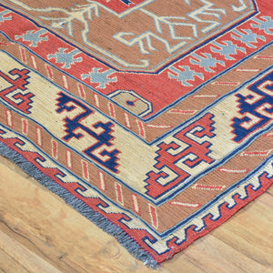 Soumak Fine Tribal Geometric Design Handmade Wool Rug (Size 3.7 X 4.4) Brral-5199