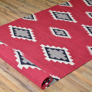 Hand-Woven Reversible Southwestern Design 100% Wool Kilim (Size 3.2 X 16.1) Brral-5364
