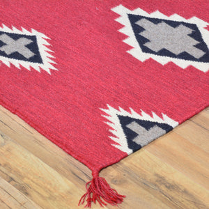Hand-Woven Reversible Southwestern Design 100% Wool Kilim (Size 3.2 X 16.1) Brral-5364