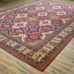 Hand-Knotted Fine Super Kazak Caucasian Design Wool Rug (Size 9.11 X 13.6) Brral-5568