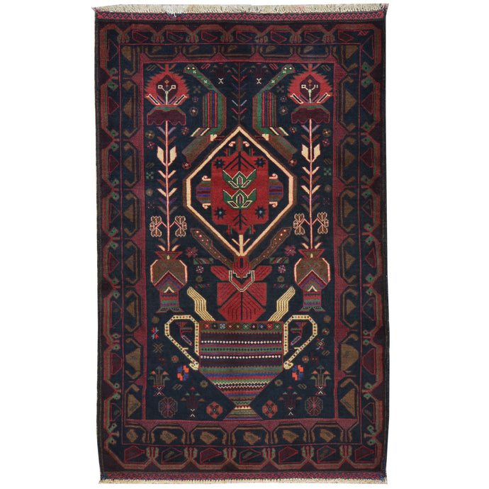 Hand-Knotted Afghan Geometric Design Wool Handmade Rug (Size 3.0 X 4.10) Cwral-5874