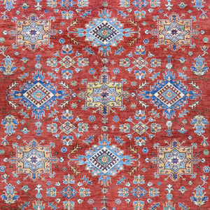 Hand-Knotted Tribal Super Kazak Design Wool Rug (Size 9.10 X 13.9) Cwral-6024