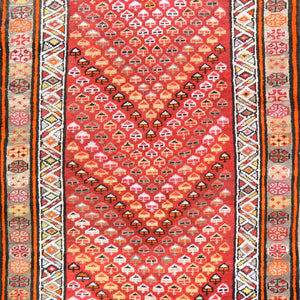Hand-Knotted Old Turkish Tribal Design 100% Wool Rug (Size 3.4 X 12.8) Cwral-6774