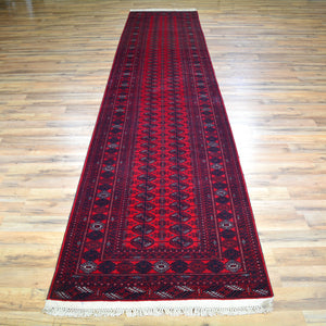 Hand-Knotted Turkmen Bokhara Design Handmade Wool Rug (Size 2.10 X 13.4) Cwral-6783