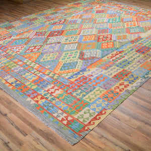 Hand-Woven Flatweave Reversible Kilim Wool Rug (Size 9.8 X 12.0) Cwral-6888