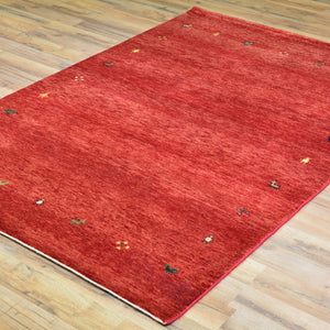 Hand-Knotted Red Gabbeh Wool Handmade Area Rug (Size 4.0 X 6.0) Cwral-7224